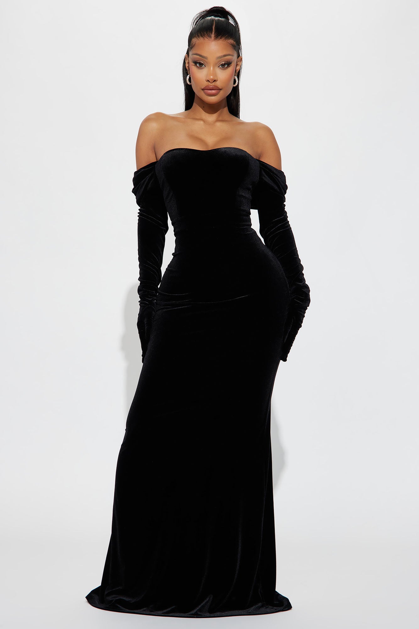 Buy Black Renesmee Off Shoulder Velvet Gown Online